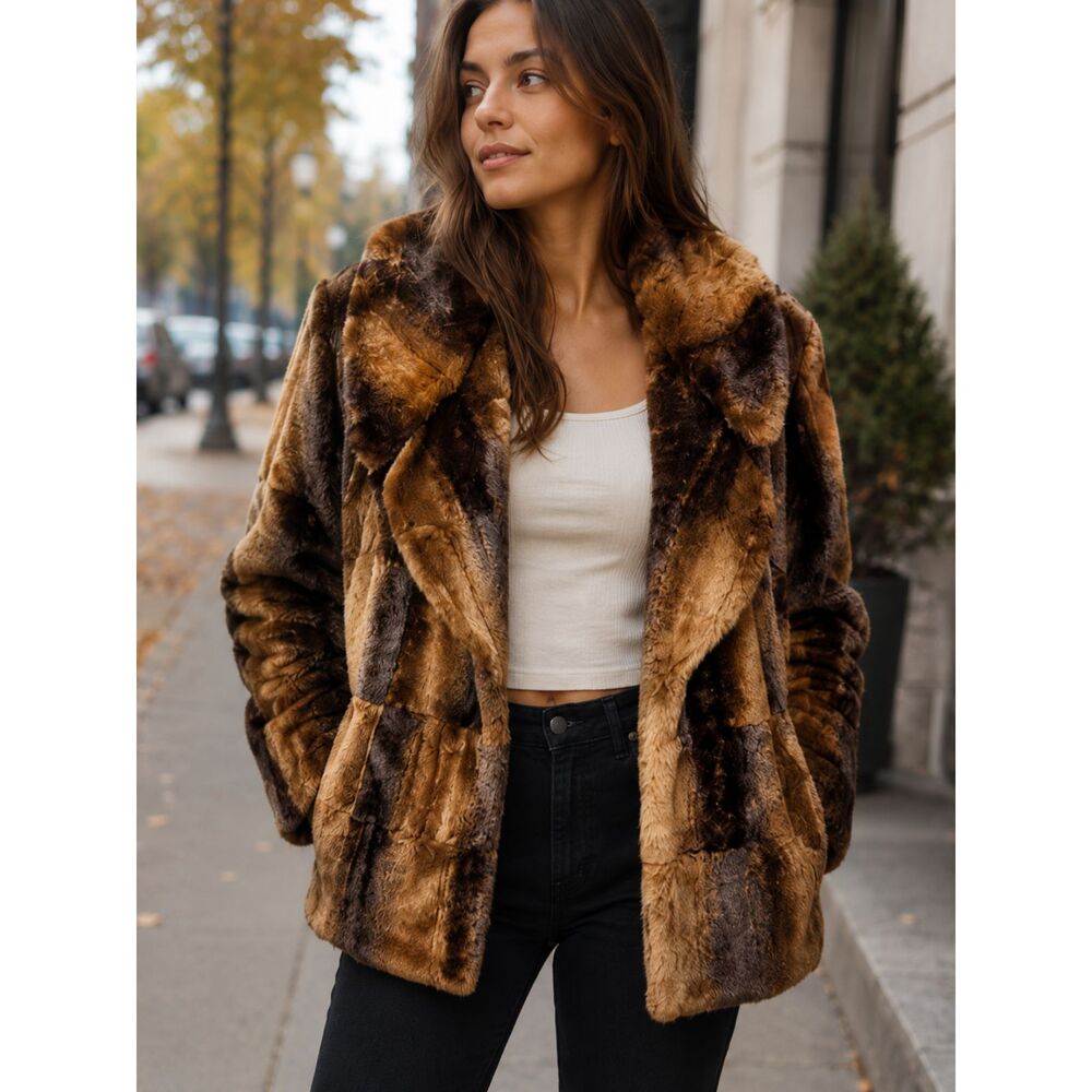 Cache Faux Fur Brown Coat Women's Medium Fancy Event Occasion Formal Party